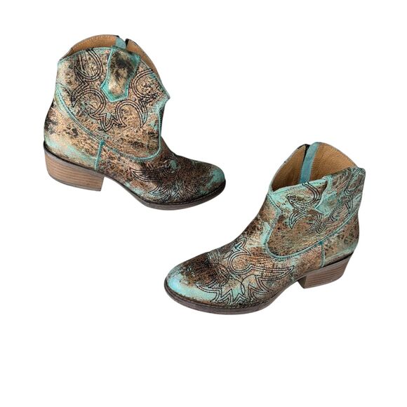 Sterling River Ankle Boots Leather Teal Color Women's Size 9M Side Zip - Picture 6 of 6